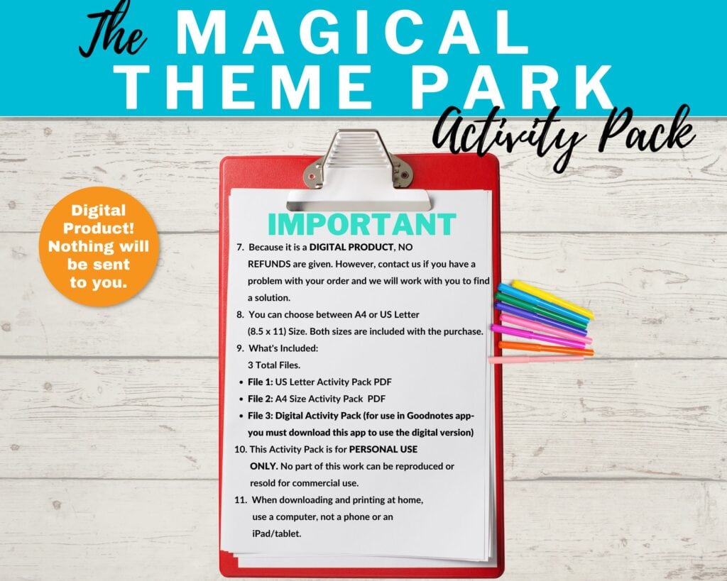 Enchanting Magical Kingdom Theme Park Activity Pack For Kids – Instant ...