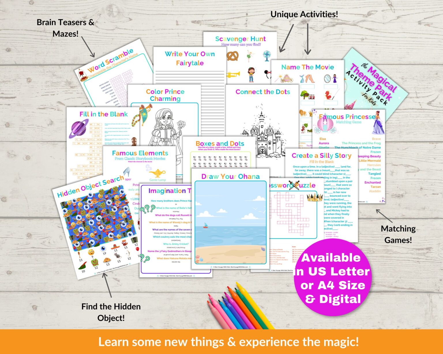 Enchanting Magical Kingdom Theme Park Activity Pack For Kids – Instant ...